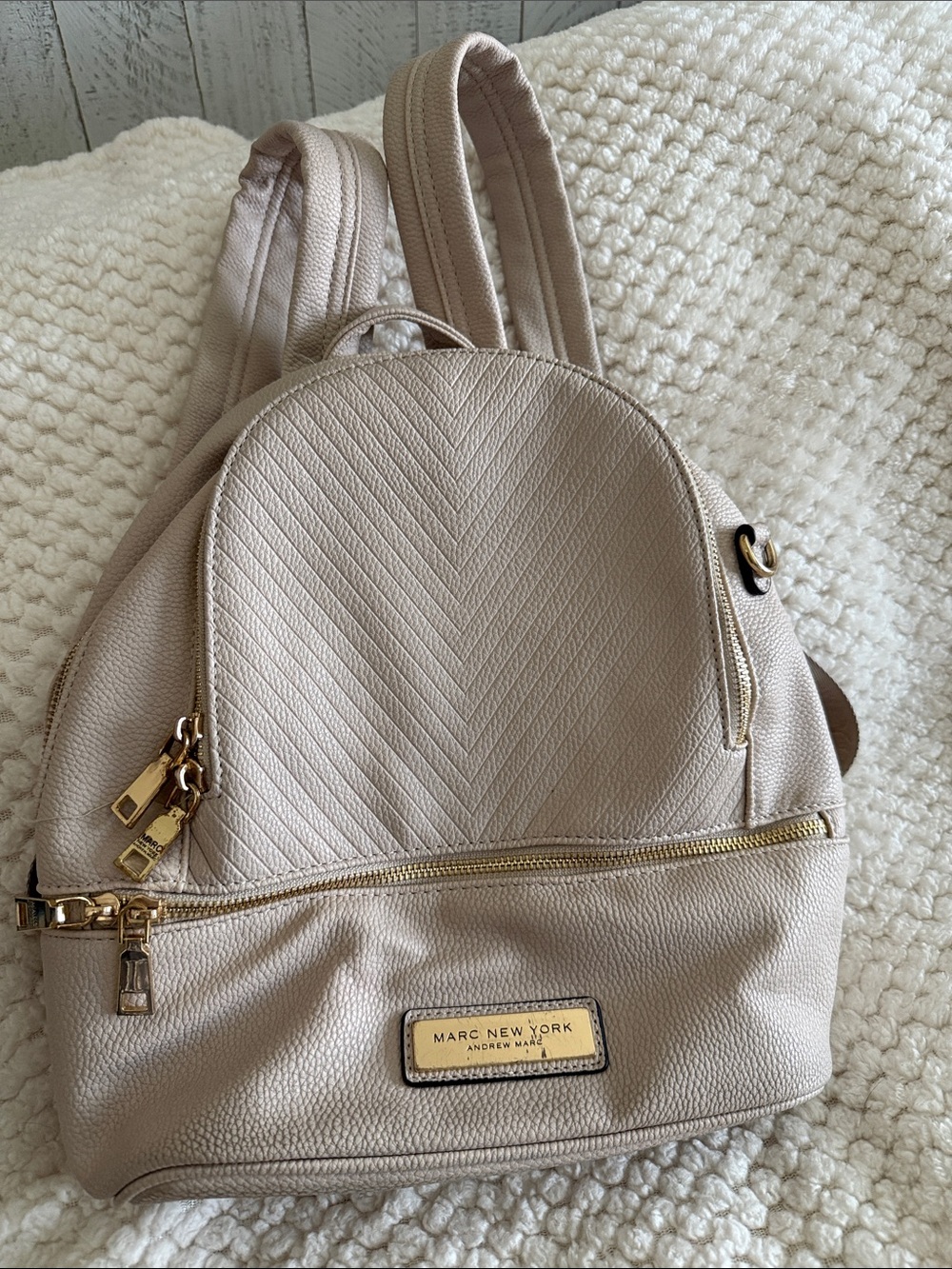 Marc New York Light Beige Textured Backpack with Gold Hardware Clean